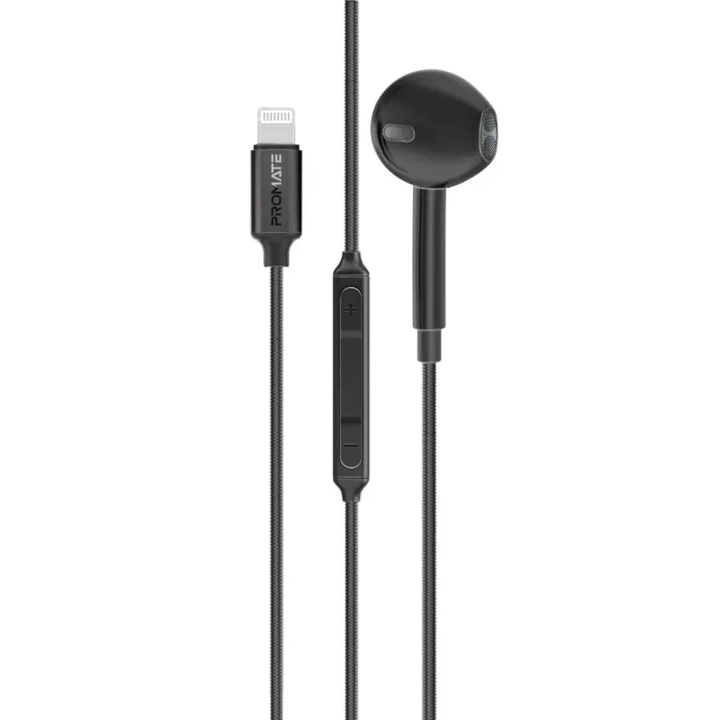 Promate Mfi Certified Ergonomic In-Ear Wired Mono Earphone With Lightning Connector  - Black 1