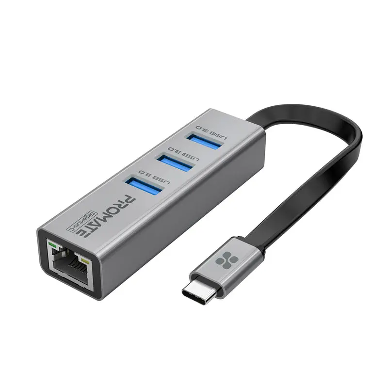 Promate Multi-Port Usb-C Hub With Ethernet Adapter • 3 X Usb 3.0 Ports,  Grey 1