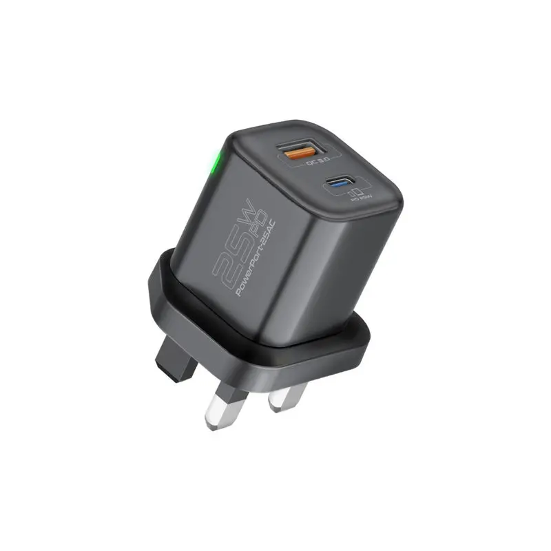 Promate Powerport-25Ac Ultra-Fast Dual Port Ac Charger With 25W Power Delivery And Qc 3.0 - Black 1