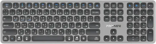 Promate Prokeys-X2 En/Ar Full-Size Triple-Mode Slim Wireless Keyboard W/ Scissor Keys, & Multi-Device Connectivity, Black 1