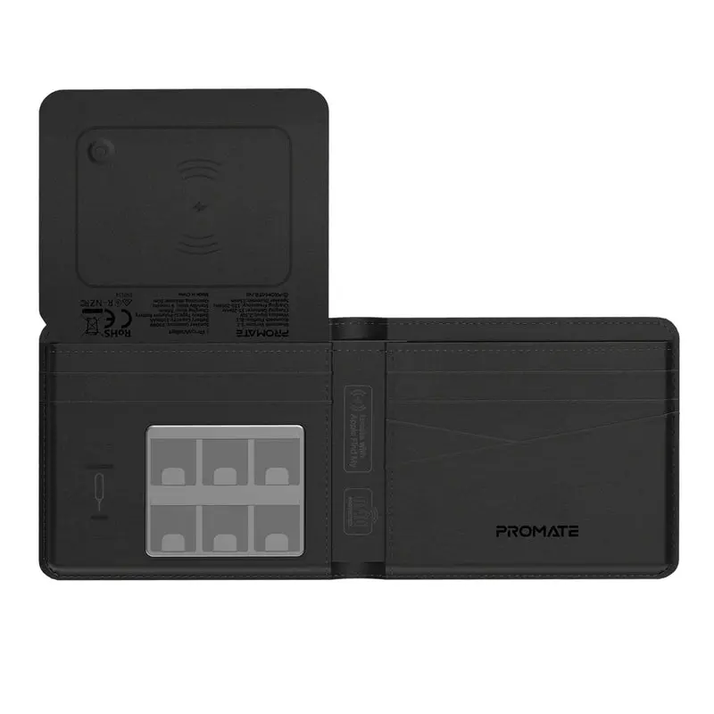 Promate Prowallet Anti-Loss Slim Leather Wallet With Rfid Protection & Smart Tracking, Black 1