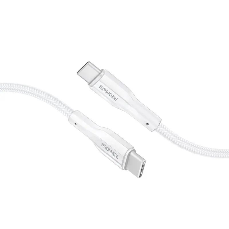 Promate Xcord-Cc200 High Tensile Strength Data & Charge Usb-C Cable 60W, 2M, White 1