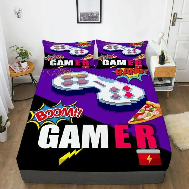 Purple Bedding Cover Sheet With Pillow Sheets Cartoon Game Handle Printed Home Textiles Unique Design 1