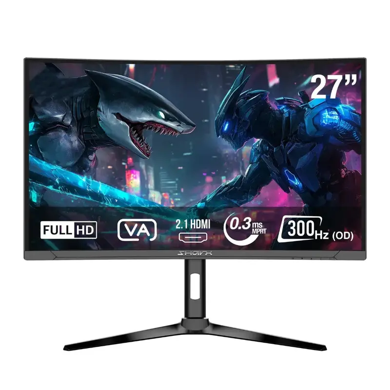 Sharx Jaws 27F300vc ,Fhd 1080 ,0.3Ms Response Time ,300Hz Refresh Rate, Hdmi 2.1, Va Curved Gaming Monitor 1