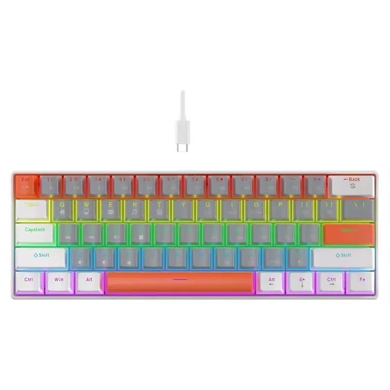 Sunnysee K61 Mechanical Keyboard In Grey White & Orange - Blue Switch 1