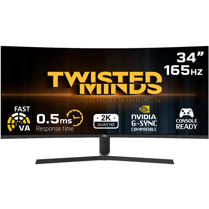 Twisted Minds Tm34wqhd165va 34" Wqhd, 165Hz, 0.5Ms, Hdmi 2.1,Va Curved Gaming Monitor - Black 1