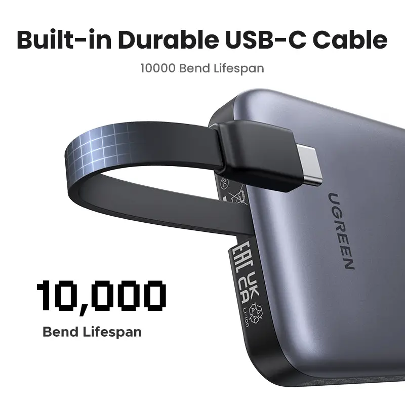 Ugreen 10000Mah Power Bank With Built-In Cable 15W-Pb511 1