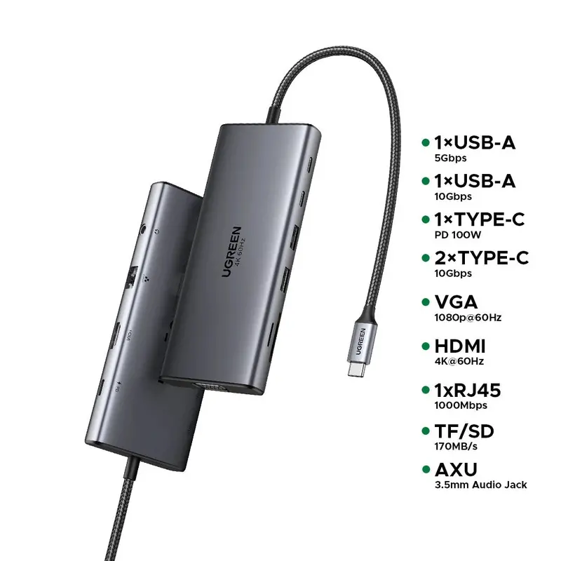 Ugreen 11 In 1 Usb-C Docking Station 4K@60Hz Hdmi, 100W Pd, Gigabit Ethernet (Cm639 - 45520) 1