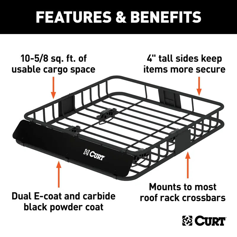 Curt 18115 Universal Rooftop Cargo Carrier – 42" X 37" Black Steel Roof Rack 1