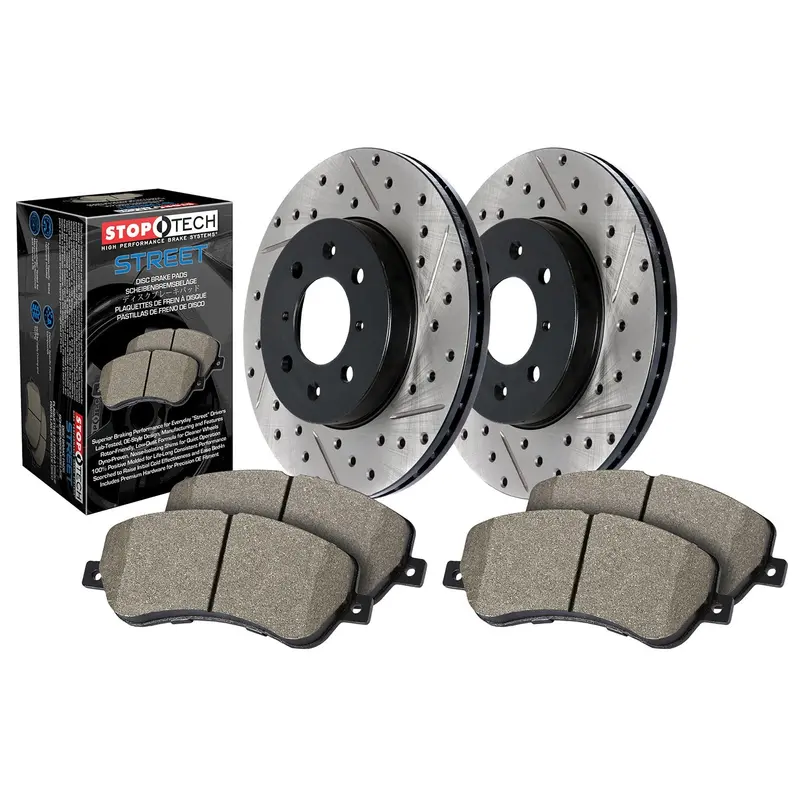 Stoptech 938.34595 Drilled & Slotted Rear Brake Rotor Kit – Street Performance Axle Pack 1