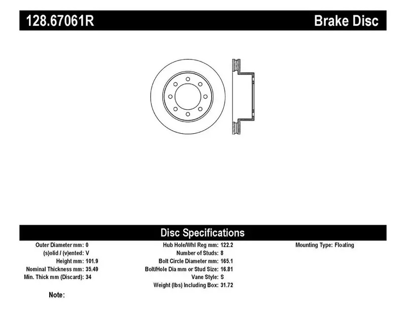 Stoptech Sport Front Right Cross-Drilled Brake Rotor (Part No. 128.67061R) 1